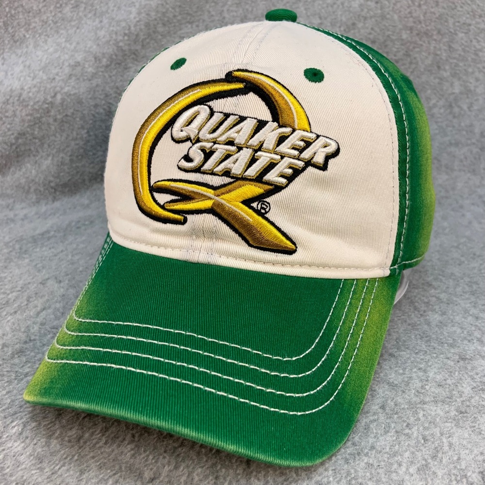 Quaker State Logo Men Green White Snapback Hat Racing OSFM